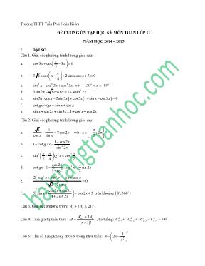 Đề cương ôn tập học kỳ môn Toán lớp 11 năm học 2014 2015